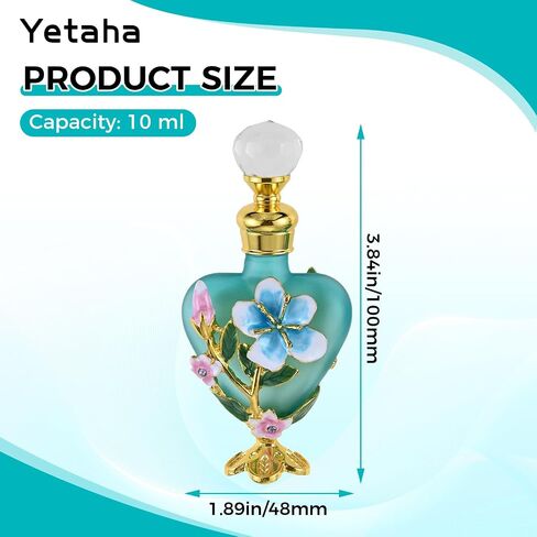 Yetaha زجاجات عطر أنيقة بأزهار المشمش الأزرق، 10 مل من الزجاج الفاخر المزخرف بالزهور الكلاسيكية زجاجة عطر فارغة، حاوية عطر قابلة لإعادة الملء هدية للنساء والفتيات in Kuwait