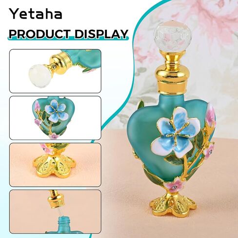 Yetaha زجاجات عطر أنيقة بأزهار المشمش الأزرق، 10 مل من الزجاج الفاخر المزخرف بالزهور الكلاسيكية زجاجة عطر فارغة، حاوية عطر قابلة لإعادة الملء هدية للنساء والفتيات in Kuwait