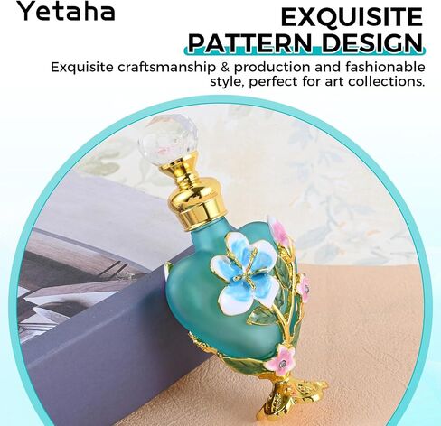 Yetaha زجاجات عطر أنيقة بأزهار المشمش الأزرق، 10 مل من الزجاج الفاخر المزخرف بالزهور الكلاسيكية زجاجة عطر فارغة، حاوية عطر قابلة لإعادة الملء هدية للنساء والفتيات in Kuwait