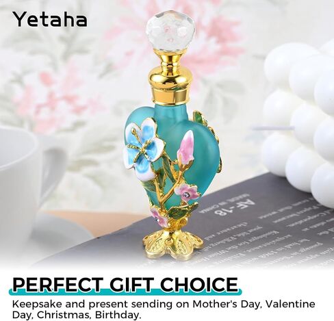 Yetaha زجاجات عطر أنيقة بأزهار المشمش الأزرق، 10 مل من الزجاج الفاخر المزخرف بالزهور الكلاسيكية زجاجة عطر فارغة، حاوية عطر قابلة لإعادة الملء هدية للنساء والفتيات in Kuwait