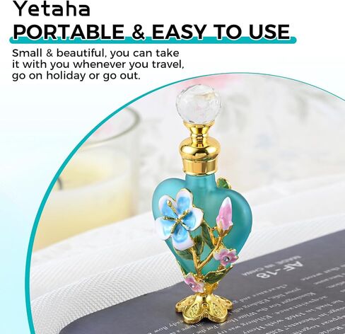 Yetaha زجاجات عطر أنيقة بأزهار المشمش الأزرق، 10 مل من الزجاج الفاخر المزخرف بالزهور الكلاسيكية زجاجة عطر فارغة، حاوية عطر قابلة لإعادة الملء هدية للنساء والفتيات in Kuwait