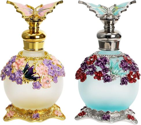 2 Pack Empty Perfume Bottle, 25ml Vintage Butterfly Glass Perfume Bottle, Fancy Refillable Decorative Bottles for Essential Oils, Girls Women Gift for Dresser Table Decor in Saudi Arabia