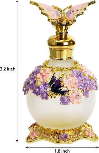 2 Pack Empty Perfume Bottle, 25ml Vintage Butterfly Glass Perfume Bottle, Fancy Refillable Decorative Bottles for Essential Oils, Girls Women Gift for Dresser Table Decor in Saudi Arabia