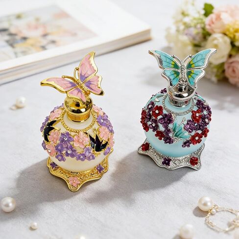 2 Pack Empty Perfume Bottle, 25ml Vintage Butterfly Glass Perfume Bottle, Fancy Refillable Decorative Bottles for Essential Oils, Girls Women Gift for Dresser Table Decor in Saudi Arabia