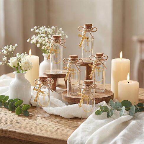 50 Set Holy Water Bottle Container Catholic Baptism Favors For Guests Recuerdos De Bautizo Holy Water Bottles Botellitas Para Agua Bendita First Communion Favors For Guests Church Wedding in Kuwait