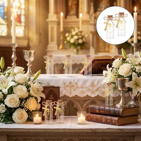 50 Set Holy Water Bottle Container Catholic Baptism Favors For Guests Recuerdos De Bautizo Holy Water Bottles Botellitas Para Agua Bendita First Communion Favors For Guests Church Wedding in Kuwait