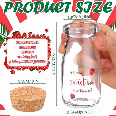 LemonRoad 37 Pcs Strawberry Baby Shower Gifts for Guest a Berry Sweet is on The Way Favors with 1 Strawberry Wooden Sign 12 Milk Jar Glass Bottles 3.4oz with Tags Sticker Thank You Gifts Souvenirs in Kuwait