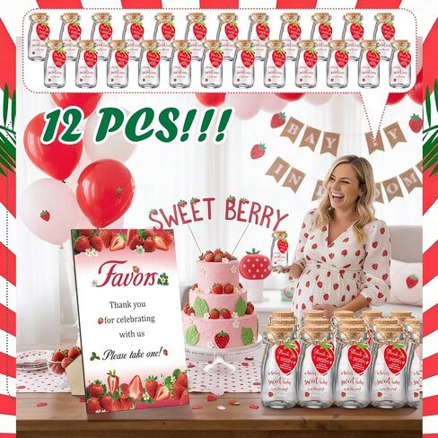 LemonRoad 37 Pcs Strawberry Baby Shower Gifts for Guest a Berry Sweet is on The Way Favors with 1 Strawberry Wooden Sign 12 Milk Jar Glass Bottles 3.4oz with Tags Sticker Thank You Gifts Souvenirs in Kuwait