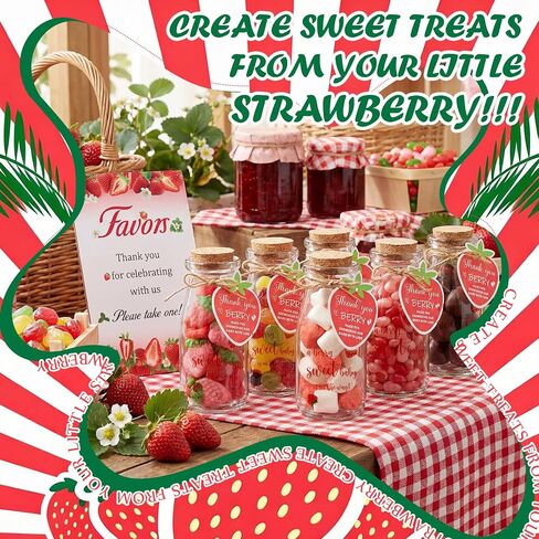 LemonRoad 37 Pcs Strawberry Baby Shower Gifts for Guest a Berry Sweet is on The Way Favors with 1 Strawberry Wooden Sign 12 Milk Jar Glass Bottles 3.4oz with Tags Sticker Thank You Gifts Souvenirs in Kuwait