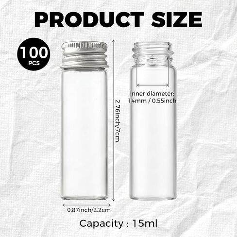 100 Pack 15 ml Mini Glass Bottles, Borosilicate Glass Vials with Aluminum Screw Caps, Reusable Leakproof Small Jars for Spice Storage, DIY Crafts, Jewelry, Wedding Decorations, Travel in Kuwait