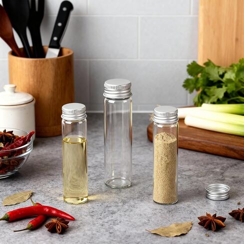 100 Pack 15 ml Mini Glass Bottles, Borosilicate Glass Vials with Aluminum Screw Caps, Reusable Leakproof Small Jars for Spice Storage, DIY Crafts, Jewelry, Wedding Decorations, Travel in Kuwait