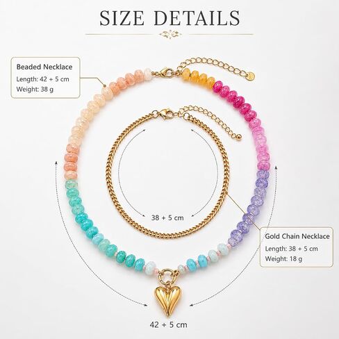 Dopamine Resin Beaded Necklace For Women, Colorful Boho Double Layer Rainbow Acrylic Beads Cuban Chunky Heart Pendant Necklaces Stackable Y2K Summer Beach Jewelry Gift in Kuwait