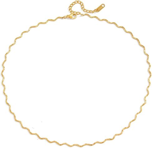 Gold Wavy Chain Necklace for Women - Minimalist Dainty Gold Necklace, Golden Hour Sun Ripple Necklace in Saudi Arabia