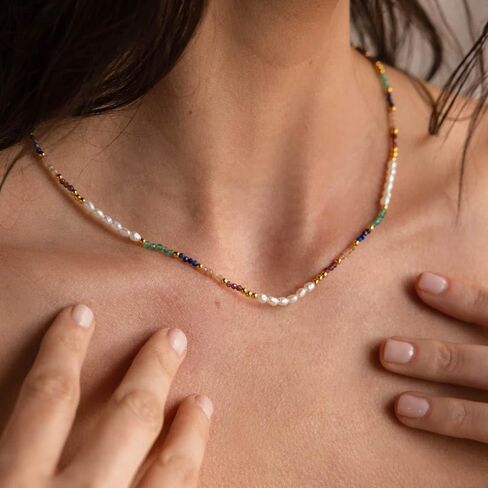 CAITLYNMINIMALIST Boho Beaded Dainty Layering Adjustable Necklace for Women 18k Gold Summer Jewelry Gift for Her in Kuwait