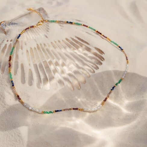 CAITLYNMINIMALIST Boho Beaded Dainty Layering Adjustable Necklace for Women 18k Gold Summer Jewelry Gift for Her in Kuwait