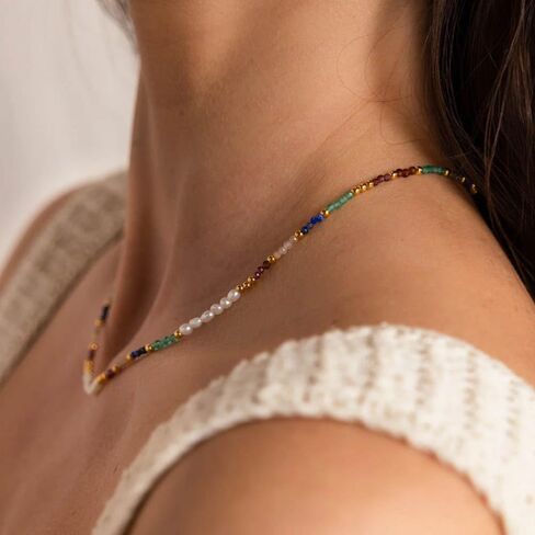 CAITLYNMINIMALIST Boho Beaded Dainty Layering Adjustable Necklace for Women 18k Gold Summer Jewelry Gift for Her in Kuwait