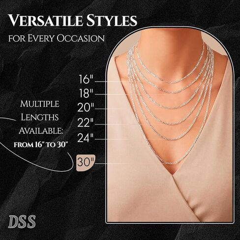 DSS 925 Sterling Silver Necklace for Women Lobster Claw Clasps, Sterling Silver Chain, Italian Jewelry for Women - Made in Italy in Kuwait