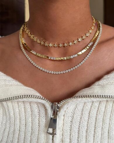 Lulu Mel 3mm Box Link Tennis Necklace or Bracelet for Women, 14K Yellow Gold Plated CZ Chain with Extension, Stackable Everyday Jewelry, Perfect Graduation, Holiday & Special Occasion Gift in Saudi Arabia