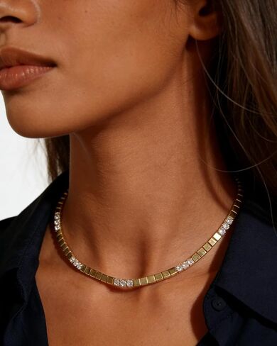 Lulu Mel 3mm Box Link Tennis Necklace or Bracelet for Women, 14K Yellow Gold Plated CZ Chain with Extension, Stackable Everyday Jewelry, Perfect Graduation, Holiday & Special Occasion Gift in Saudi Arabia