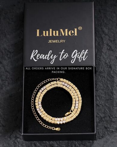 Lulu Mel 3mm Box Link Tennis Necklace or Bracelet for Women, 14K Yellow Gold Plated CZ Chain with Extension, Stackable Everyday Jewelry, Perfect Graduation, Holiday & Special Occasion Gift in Saudi Arabia