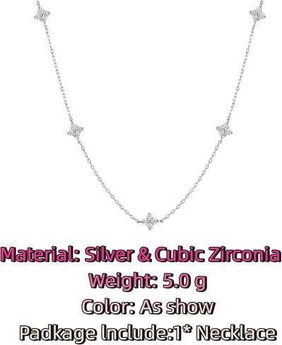 GAUEIOUR Silver Necklaces For Women Plated Silver Necklace Cubic Zirconia With Lucky Grass Jewellery Gifts, Irish Lucky Leaf Women's Stackable Chain Wedding Ball Party Shining Jewellery Accessories in Saudi Arabia