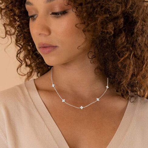 GAUEIOUR Silver Necklaces For Women Plated Silver Necklace Cubic Zirconia With Lucky Grass Jewellery Gifts, Irish Lucky Leaf Women's Stackable Chain Wedding Ball Party Shining Jewellery Accessories in Saudi Arabia