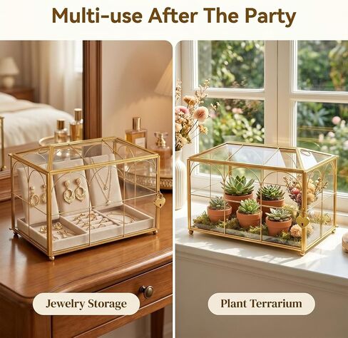 Glass Wedding Card Box with Slot, Large Clear Gold Brass Frame Card Boxes with Lock, Decorative Storage Box for Wedding Reception, Baby Shower, Birthday Party, Bridal Shower (10.1" x 5.9" x 7.9") in Saudi Arabia