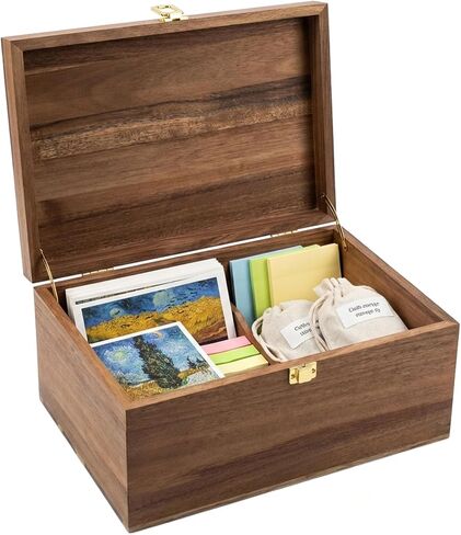 Wooden Keepsake Box with Hinged Lid, Solid Acacia Wood Storage Box with Golden Latch, Large Memory Treasure Box for Photos, Jewelry, Letters & Gifts, 11.8" x 8.66" x 5.31" in Saudi Arabia