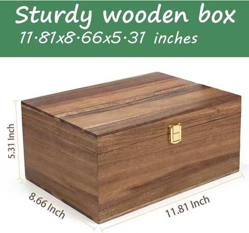 Wooden Keepsake Box with Hinged Lid, Solid Acacia Wood Storage Box with Golden Latch, Large Memory Treasure Box for Photos, Jewelry, Letters & Gifts, 11.8" x 8.66" x 5.31" in Saudi Arabia