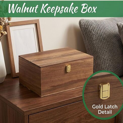 Wooden Keepsake Box with Hinged Lid, Solid Acacia Wood Storage Box with Golden Latch, Large Memory Treasure Box for Photos, Jewelry, Letters & Gifts, 11.8" x 8.66" x 5.31" in Saudi Arabia
