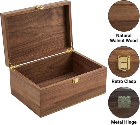 Wooden Keepsake Box with Hinged Lid, Solid Acacia Wood Storage Box with Golden Latch, Large Memory Treasure Box for Photos, Jewelry, Letters & Gifts, 11.8" x 8.66" x 5.31" in Saudi Arabia