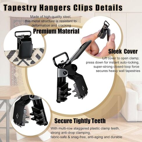 KVTTOZA 10 Pack Heavy Duty Tapestry Hangers Clips, Metal Non-Slip Rug Wall Hanging Clamps for Wall Tapestry Display, Damage-Free Quilt Hangers for Tapestries, Rugs, Blankets, Banners, Flags in Saudi Arabia
