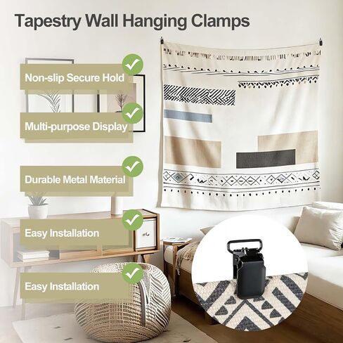 KVTTOZA 10 Pack Heavy Duty Tapestry Hangers Clips, Metal Non-Slip Rug Wall Hanging Clamps for Wall Tapestry Display, Damage-Free Quilt Hangers for Tapestries, Rugs, Blankets, Banners, Flags in Saudi Arabia