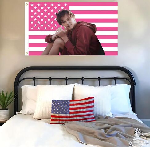 MAGJIUKE Conrad Fisher American Flag Wall Tapestry, Pink Christopher Briney Wall Art Poster Fans Gift Merch, 3x5 Feet, Polyester with Brass Grommets in Saudi Arabia