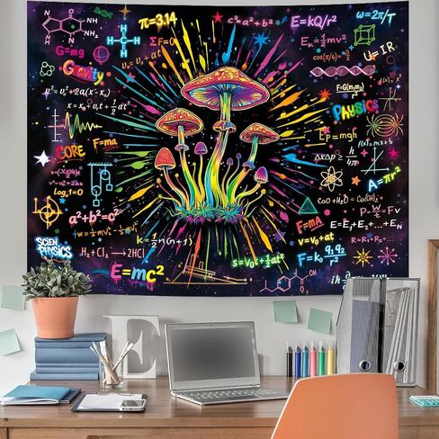 Galoker Blacklight Mushroon Tapestry Psychedelic Math Physics Chemistry Equation Tapestry UV Reactive Galaxy Space Wall Tapestries Colorful Neon Aesthetic Tapestries Wall Hanging for Home Decor in Saudi Arabia