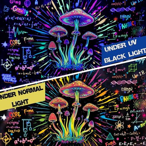 Galoker Blacklight Mushroon Tapestry Psychedelic Math Physics Chemistry Equation Tapestry UV Reactive Galaxy Space Wall Tapestries Colorful Neon Aesthetic Tapestries Wall Hanging for Home Decor in Saudi Arabia