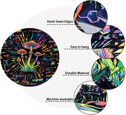 Galoker Blacklight Mushroon Tapestry Psychedelic Math Physics Chemistry Equation Tapestry UV Reactive Galaxy Space Wall Tapestries Colorful Neon Aesthetic Tapestries Wall Hanging for Home Decor in Saudi Arabia