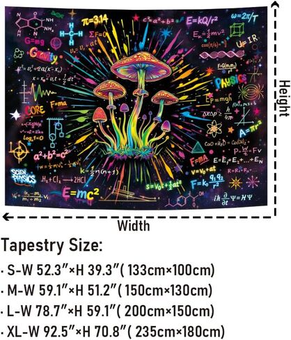 Galoker Blacklight Mushroon Tapestry Psychedelic Math Physics Chemistry Equation Tapestry UV Reactive Galaxy Space Wall Tapestries Colorful Neon Aesthetic Tapestries Wall Hanging for Home Decor in Saudi Arabia