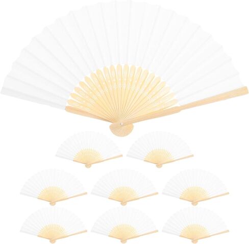 9pcs White Folding Hand Fans Handheld - Blank Paintable Paper Fans for Kids DIY Crafts, Party Favors, Wedding Guests, Summer Cooling, Dancing Props in Saudi Arabia
