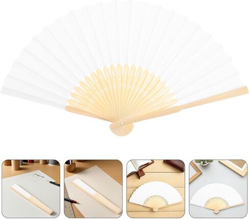 9pcs White Folding Hand Fans Handheld - Blank Paintable Paper Fans for Kids DIY Crafts, Party Favors, Wedding Guests, Summer Cooling, Dancing Props in Saudi Arabia