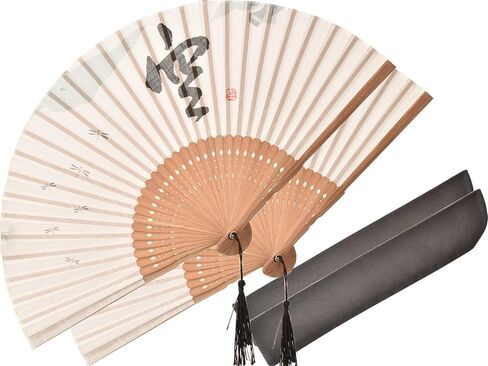 2 Pack 8.6" Hand Held Bamboo Silk Folding Fan Hand Fan,Chinese,Japanese Charming Elegant Vintage Retro Style,Women Ladys Girls Best Gifts (brown kong) in Saudi Arabia