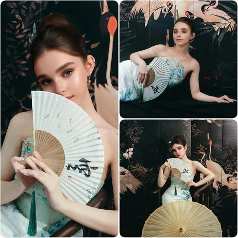 2 Pack 8.6" Hand Held Bamboo Silk Folding Fan Hand Fan,Chinese,Japanese Charming Elegant Vintage Retro Style,Women Ladys Girls Best Gifts (brown kong) in Saudi Arabia