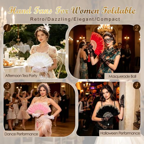 Feather Fan for 1920s Gatsby Party with Lace Glove Renaissance Hand Fan for Wedding Rave Costume Dancing Accessories in Kuwait