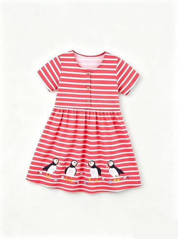Girls' Short Sleeve A-Line Dress, Crew Neck Casual Wear for Everyday Use in Kuwait