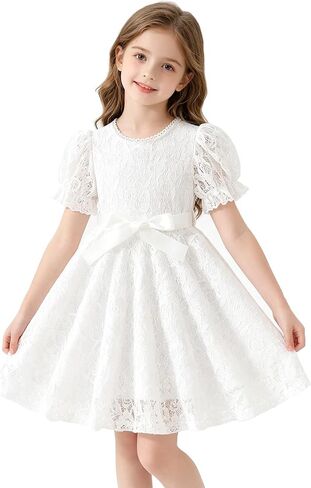 Elegant Lace Ruffle Short Sleeve Wedding Party Flower Girl Dress in Saudi Arabia