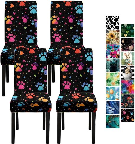 Vintage Blue Peony Chair Covers Set of 4, Stretch Dining Room Chair Seat Protectors, Removable Washable Parson Chair Slipcovers for Dining Room, Kitchen, Party, Banquet, Wedding Decor in Saudi Arabia