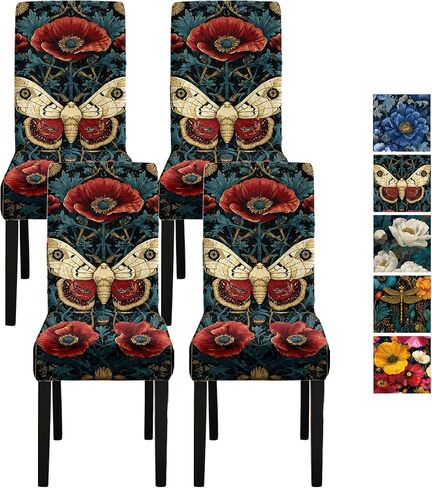 Vintage Blue Peony Chair Covers Set of 4, Stretch Dining Room Chair Seat Protectors, Removable Washable Parson Chair Slipcovers for Dining Room, Kitchen, Party, Banquet, Wedding Decor in Saudi Arabia