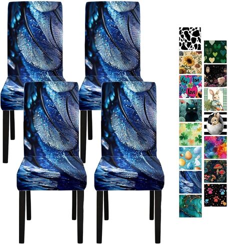 Vintage Blue Peony Chair Covers Set of 4, Stretch Dining Room Chair Seat Protectors, Removable Washable Parson Chair Slipcovers for Dining Room, Kitchen, Party, Banquet, Wedding Decor in Saudi Arabia