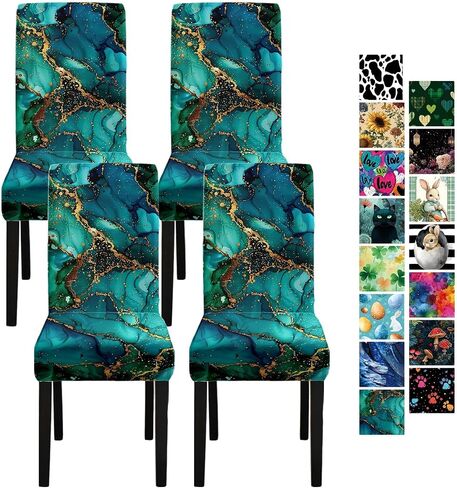 Vintage Blue Peony Chair Covers Set of 4, Stretch Dining Room Chair Seat Protectors, Removable Washable Parson Chair Slipcovers for Dining Room, Kitchen, Party, Banquet, Wedding Decor in Saudi Arabia