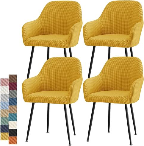 Curved Back Accent Dining Room Chair Covers Slipcovers with Arms Set of 1/2/4/6 Stretch Swivel Office Desk Bar Stool Armchair Covers Protector for Vanity Kitchen Seat Cover for Chair in Saudi Arabia